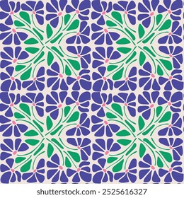 Abstract flowers in matisse style. retro hand drawn illustration. groovy colors. Seamless pattern