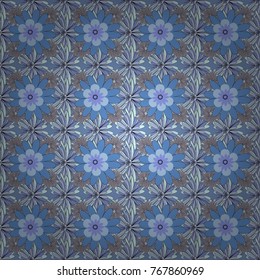 Abstract flowers in neutral, blue and violet colors. Vector illustration. Seamless background floral pattern.