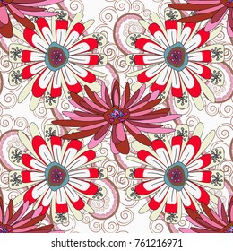 Abstract flowers in neutral, pink and gray colors. Vector illustration. Seamless background floral pattern.