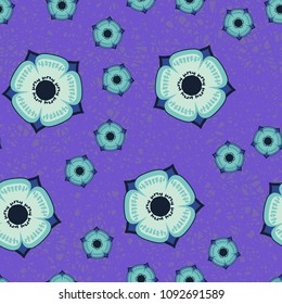 Abstract flowers on a background of abstract grass. Seamless editable pattern.