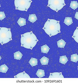 Abstract flowers on a background of abstract grass. Seamless editable pattern.