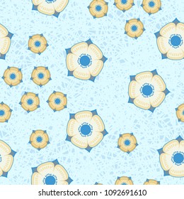 Abstract flowers on a background of abstract grass. Seamless editable pattern.