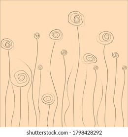 Flores abstractas en un fondo beige. Arte de línea
