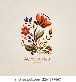 Abstract flowers on a beige background. Vector ornament template. Colorful design elements. Traditional Turkish, Indian motifs. Great for fabric and textile, wallpaper, packaging or any desired idea.