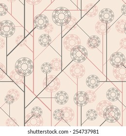 abstract flowers on a beige background in seamless pattern