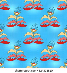 abstract flowers on a blue background geometric seamless pattern