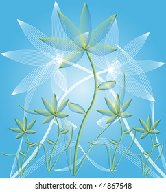 Abstract flowers on blue background - vector illustration.