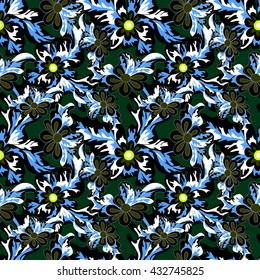 abstract flowers on dark background seamless pattern
