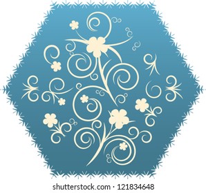 Abstract flowers on decorative polygon. Vector illustration