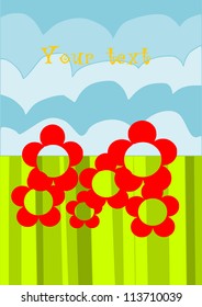 Abstract flowers on the green background with place for you text.