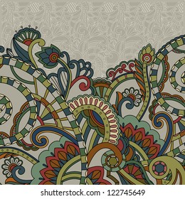 Abstract flowers on pattern background. Paisley card