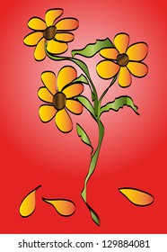 Abstract flowers on red background - vector illustration.