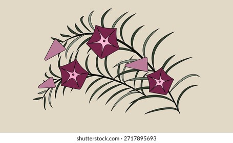 Flores Abstractas en subgrupos con hojas delgadas. Ilustración vectorial para decorar paredes, azulejos, Fondo de pantalla en un estilo minimalista