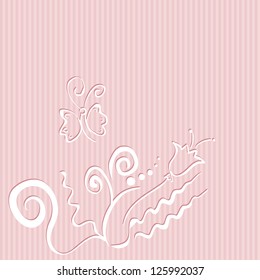 Abstract flowers on a striped pink background. Vector illustration