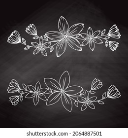 Flores abstractas sobre un fondo blanco. Rama con flores y hojas. Esbozo de planta. Ilustración del vector