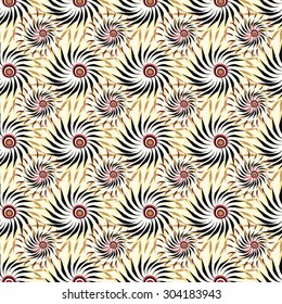abstract flowers on a yellow background seamless pattern vector illustration
