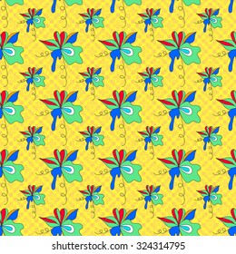 abstract flowers on a yellow background geometric seamless pattern