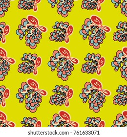 abstract flowers on a yellow background seamless pattern