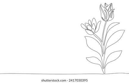 Flores abstractas una línea continua. Flor de arte de línea, concepto de pancarta de flores. Arte vector dibujado a mano.