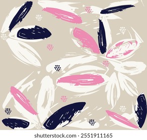 Abstract flowers paint brush and strokesSeamless floral. Floral brush strokes seamless pattern, flowers hand-drawn, Hand drawn watercolour flowers and leaves paint brush pattern, eps8