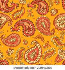 Abstract flowers paisleys seamless pattern. 