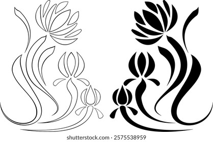 abstract flowers pattern black silhouette and outline