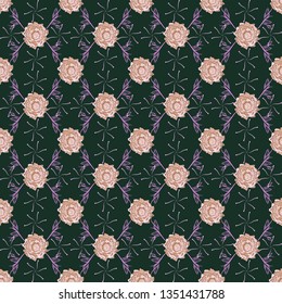 Abstract flowers pattern in brown, pink and gray colors. Retro design. Seamless floral pattern, delicate flower vector wallpaper, wildflowers, tansy.