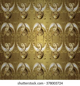 Abstract flowers pattern with golden background. Vector illustration.