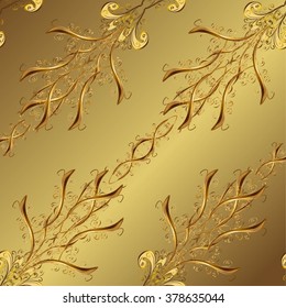 Abstract flowers pattern with golden background. Vector illustration.