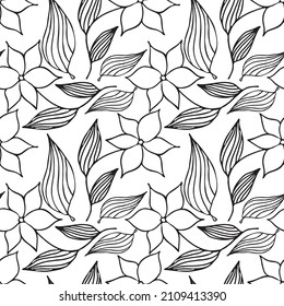 Abstract flowers pattern. Hand-drawn background doodle style for wrapping paper and textiles.