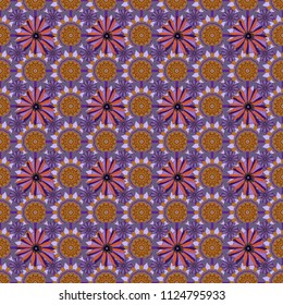 Abstract flowers pattern in magenta, purple and violet colors. Retro design. Seamless floral pattern, delicate flower vector wallpaper, wildflowers, tansy.
