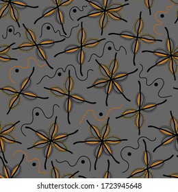 Abstract flowers pattern. Multi-colored flowers on a grey background. For textiles, packaging design