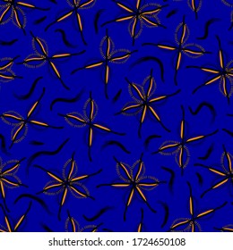 Abstract flowers pattern. Multi-colored flowers on a blue background. For textiles, packaging design