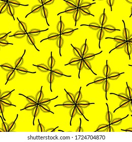 Abstract flowers pattern. Multi-colored flowers on a yellow background. For textiles, packaging design