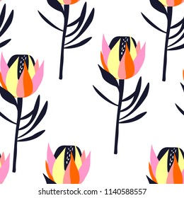 Abstract flowers pattern on white background.
