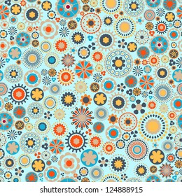 Abstract Flowers Pattern - Retro Blue