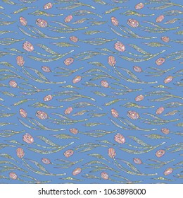 Abstract flowers pattern. Tulips seamless vector background. Nature floral texture for wallpaper, wrapping paper, textile design, surface, fabric.