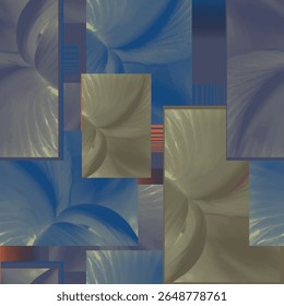 Pétalas de flores abstratas sobre um fundo azul com caixas de vários tamanhos. 