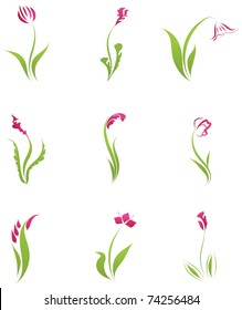 Abstract flowers and plans icon set