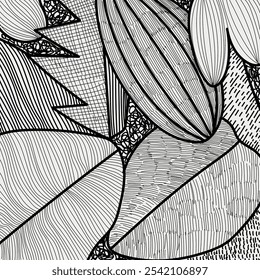 Abstract flowers, plants, floral, nature hand drawn vector illustration. Aesthetic modern nature background for interior, cover, poster, pattern, textile and fabric.