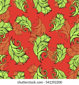 Abstract flowers and plants seamless pattern, vector background. Natural stylized ornament. Hand drawing for design of wallpaper, fabric, wrap, decoration