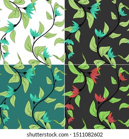 Abstract flowers for print design. Spring pattern. Exotic wallpaper. Summer card design. Vector illustration art. Abstract repeat background. Summer tropical leaf. Set floral illustration