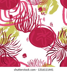 Abstract flowers Red and olive background set