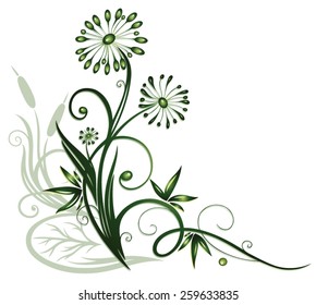 Abstract flowers with reed and water plant 