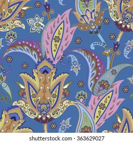 Abstract flowers seamless paisley pattern. Floral ornament, for fabric, textile, cards, wrapping paper, wallpaper template.