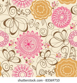 Abstract flowers seamless pattern