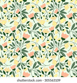 Abstract flowers seamless pattern. Colorful vector background