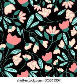 Abstract flowers seamless pattern. Colorful vector background