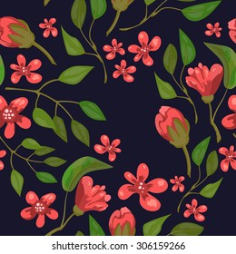 Abstract flowers seamless pattern. Colorful vector background.