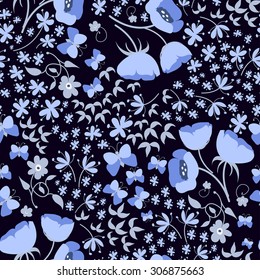 Abstract flowers seamless pattern. Colorful vector background.